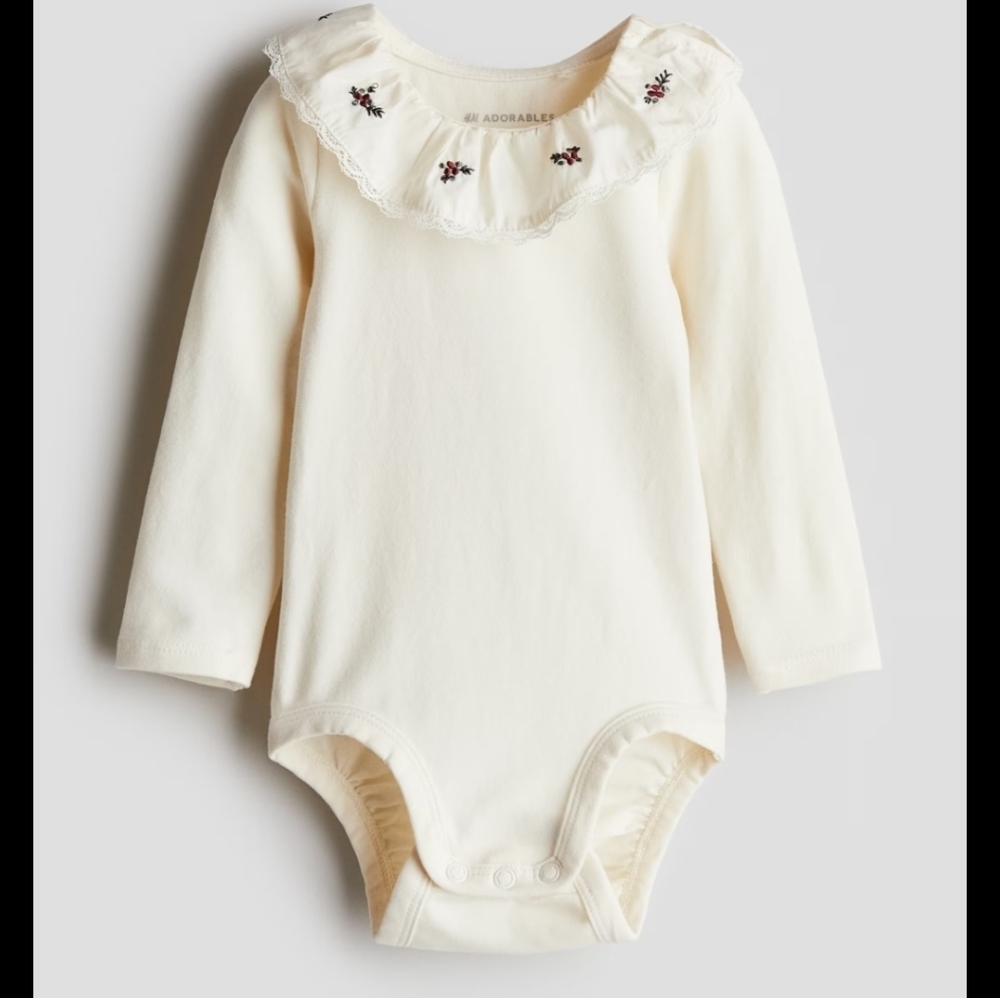 H&M Adorables Cotton Bodysuit White/Berries 2T